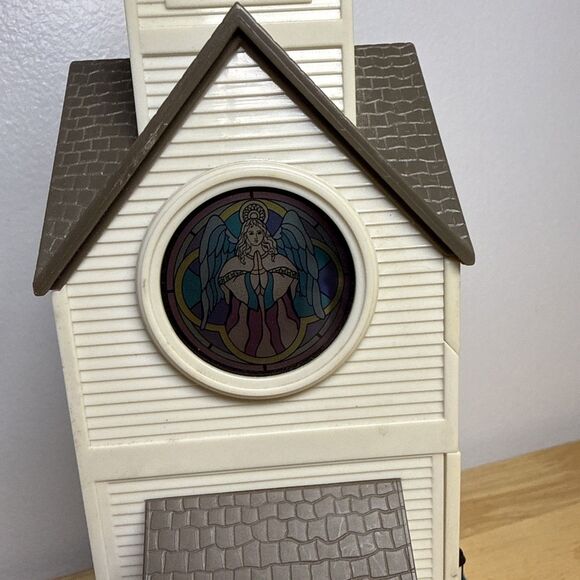 2000 AVON ANGEL Music Clock Lighted Church Christmas Box  2000 Avon Christmas Angel Music Clock Light Stained Glass Church Cathedral Works